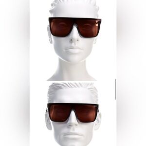 QUAY Nightfall Sunglasses Black Frame Brown Pink Fade Mirror Lenses Shield NWT